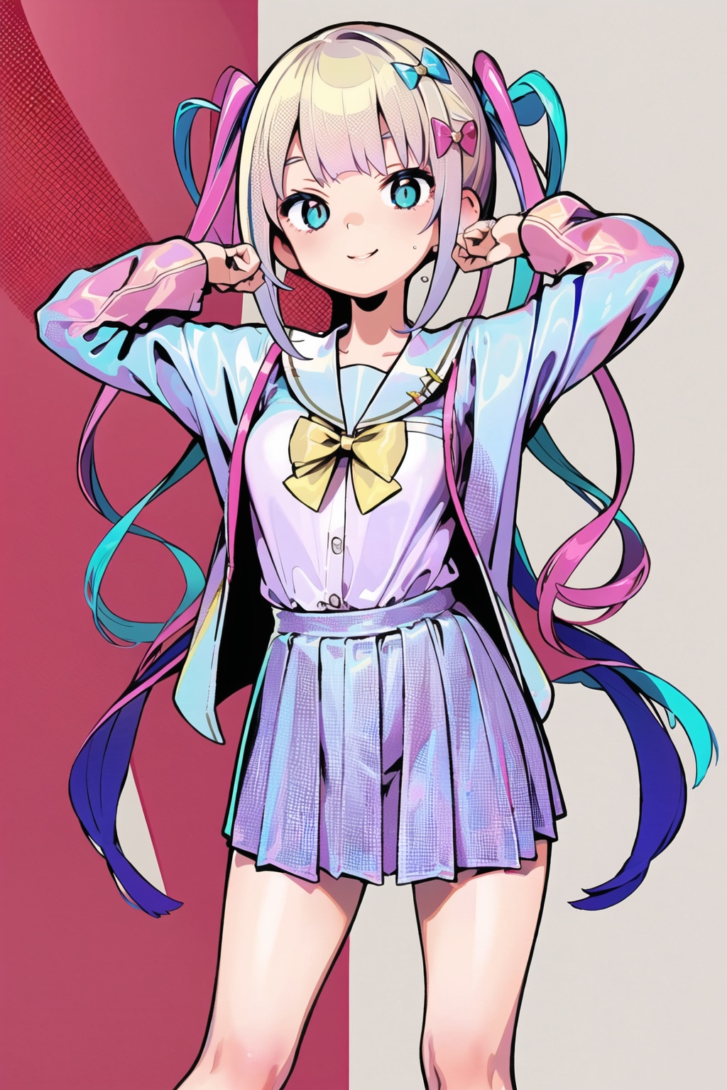 masterpiece, best quality, 1girl, school uniform, kangel, smile, standing, contrapposto, <lora:kangelNeedyGirl_v10:1>,simple background,  <lora:gyokai:1>