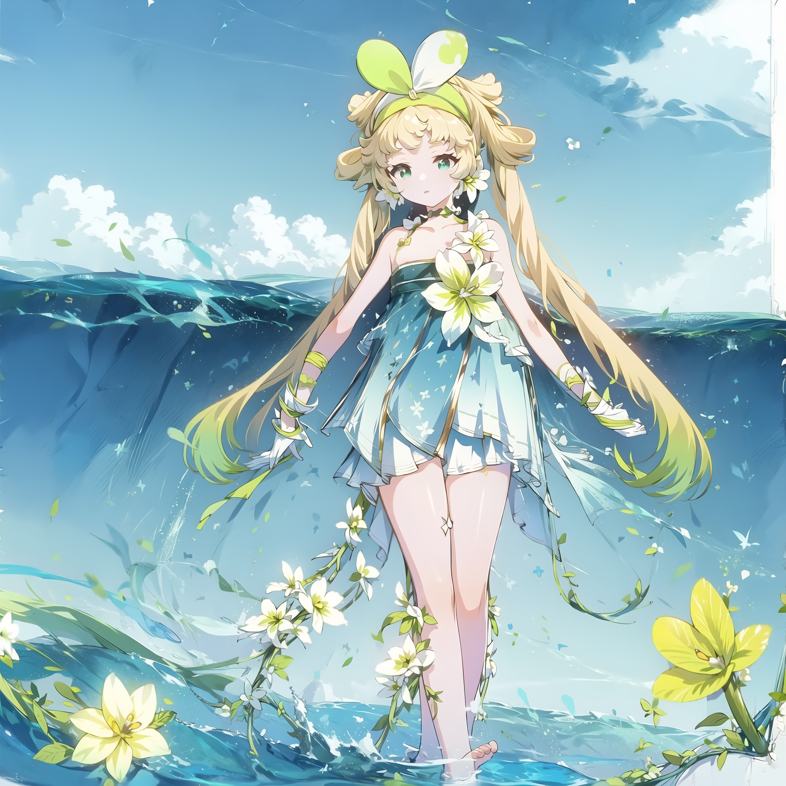 weilinai ，Blue sky，Sunny day, noon, by the sea, barefoot, walking<lora:维里奈:1>, (masterpiece),best quality,highly detailed,extremely detailed CG unity 8k wallpaper,illustration,highres,absurdres,beautiful detailed hair,shiny skin,