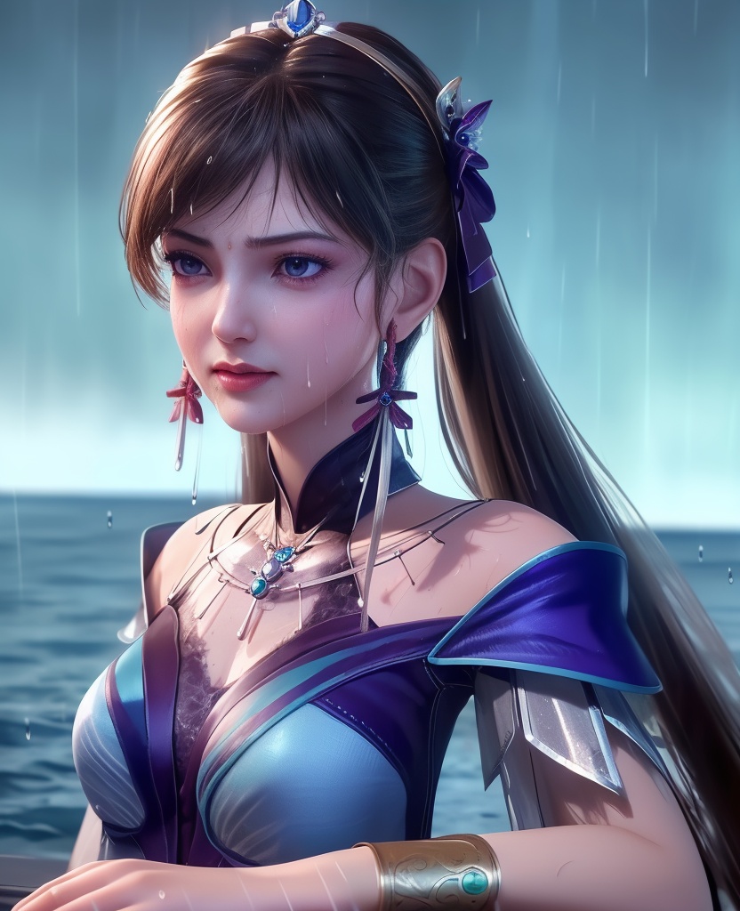 <lora:561-DA-炼气十万年-孔炎:0.8>(,1girl, ,best quality, ),looking at viewer, ,ultra detailed 8k cg, ultra detailed background, ultra realistic 8k cg,  ,masterpiece((((1girl, solo,  , ,solo focus, wet,sweat, ocean,rain, water drop, )))) (, , sweatdrop, flying sweatdrops, sweating profusely,colorful drop \(module\), )   clean, masterpiece,     cinematic lighting, cinematic bloom,   , unreal, science fiction, luxury, jewelry, diamond, gold, pearl, gem, sapphire, ruby, emerald, intricate detail, delicate pattern, charming, alluring, seductive, erotic, enchanting, hair ornament, necklace, earrings, bracelet, armlet,halo,