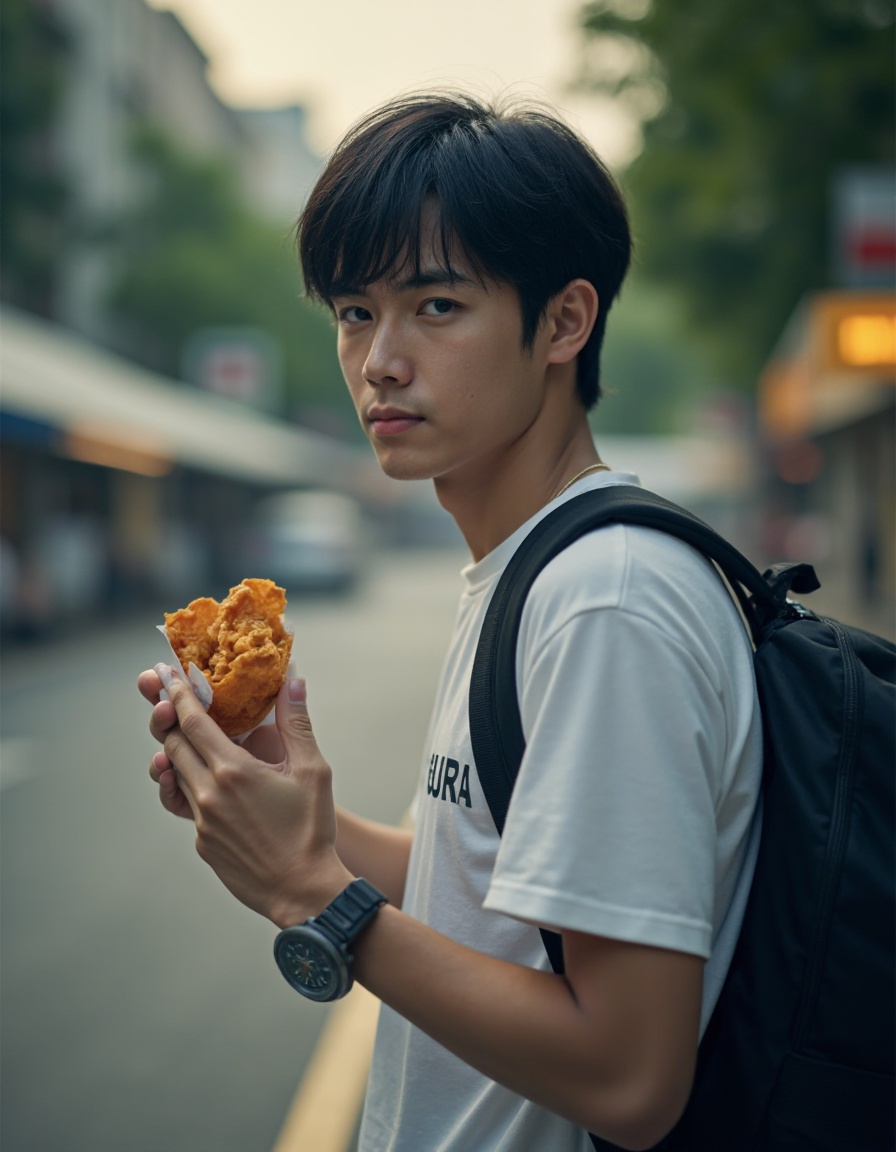 HDR photo of cinematic film still HDR photo of cinematic film still, filmhalo,1boy,male focus,headset,black hair,solo,bag,shirt,watch,holding food,white shirt,backpack,wristwatch,upper body,realistic,looking at viewer,short sleeves,holding,black eyes,day,short hair, . shallow depth of field, vignette, highly detailed, high budget, bokeh, cinemascope, moody, epic, gorgeous, film grain, grainy . High dynamic range, vivid, rich details, clear shadows and highlights, realistic, intense, enhanced contrast, highly detailed