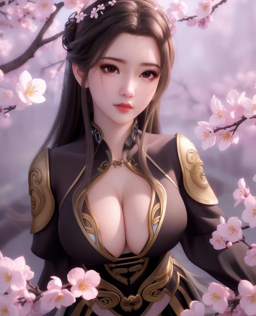 <lora:548-DA-师兄啊师克-碧霄:0.8>(,1girl, ,best quality, ),looking at viewer,  ,ultra detailed background,ultra detailed background,ultra realistic 8k cg,, ,masterpiece, (( , )),, ,   plum blossoms,    ,,  (cleavage), (), ,,