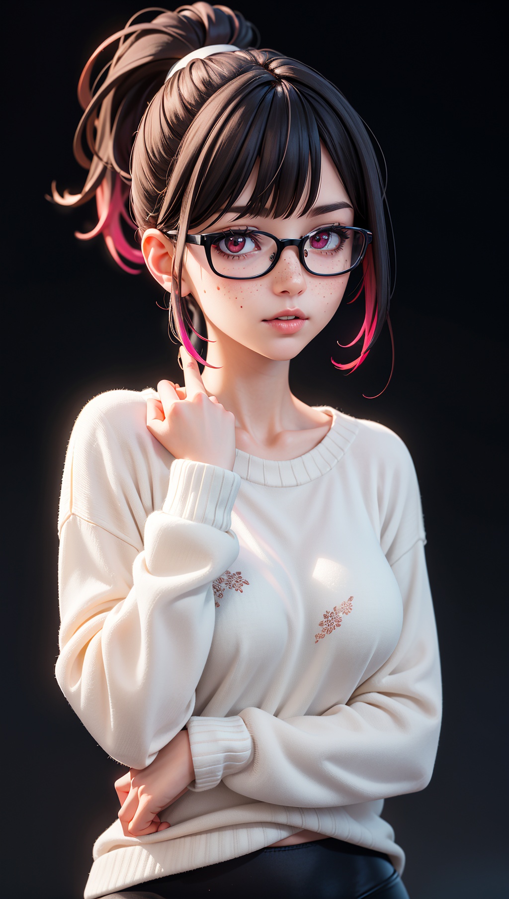 woman,  wearing glasses,  lights bokeh background on Tensor.Art