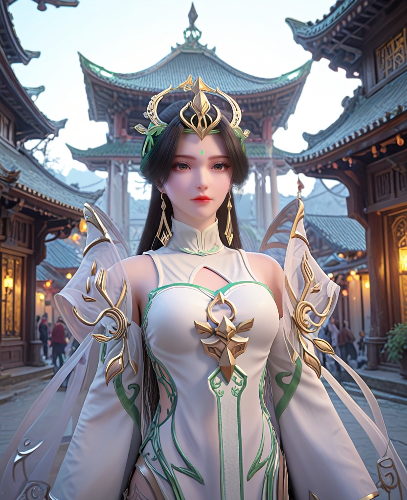 (oriental architecture, elegant decor, sophisticated style:1.1),standing splits,(breasts:1.2),<lora:XL完美世界柳神:0.9>,miss liushen,solo,white dress,shawl,black hair,long hair,bangs,hair ornament,blackish green eyes,forehead mark,black hair highlights green hair,clothing cutout,waist cutout,earrings,wide sleeves,, zPDXL2, score_9, score_8_up, score_7_up BREAK realistic, masterpiece,best quality, highly detailed,, zPDXL3, zPDXL2,zPDXL, zPDXLxxx, zPDXLrl,