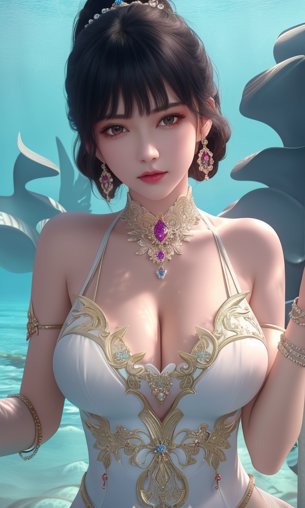 (,1girl, ,best quality, ),looking at viewer, <lora:418-DA-百炼成神-莫雨馨:0.8> ,, ,masterpiece, ((((, solo,  , ,solo focus, ,underwater, )))) ,ultra realistic 8k cg,   clean, masterpiece,     cinematic lighting, cinematic bloom,  (( , )),, , unreal, science fiction, luxury, jewelry, diamond, gold, pearl, gem, sapphire, ruby, emerald, intricate detail, delicate pattern, charming, alluring, seductive, erotic, enchanting, hair ornament, necklace, earrings, bracelet, armlet,,(cleavage), 1girl, , , depth_of_field, solo, , ,
