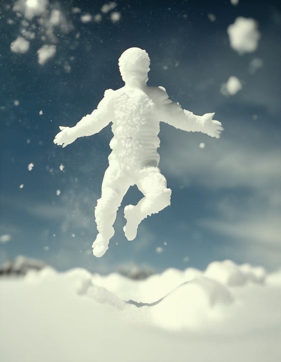 photo of a jumping man made of snow,  in space,  cinematic on Tensor.Art