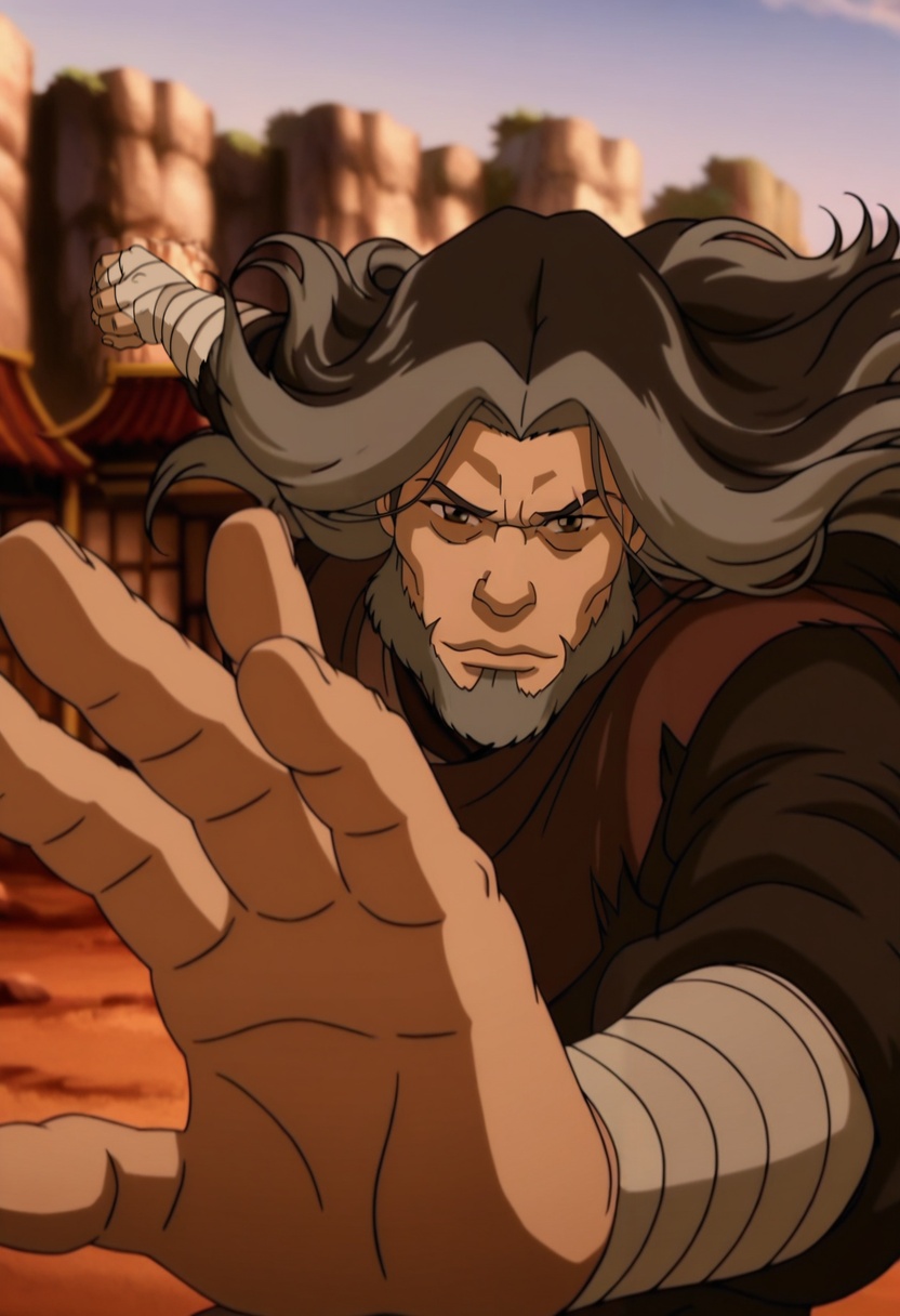 In the avatar TV animation style,  Zaheer_hair,  beard on Tensor.Art
