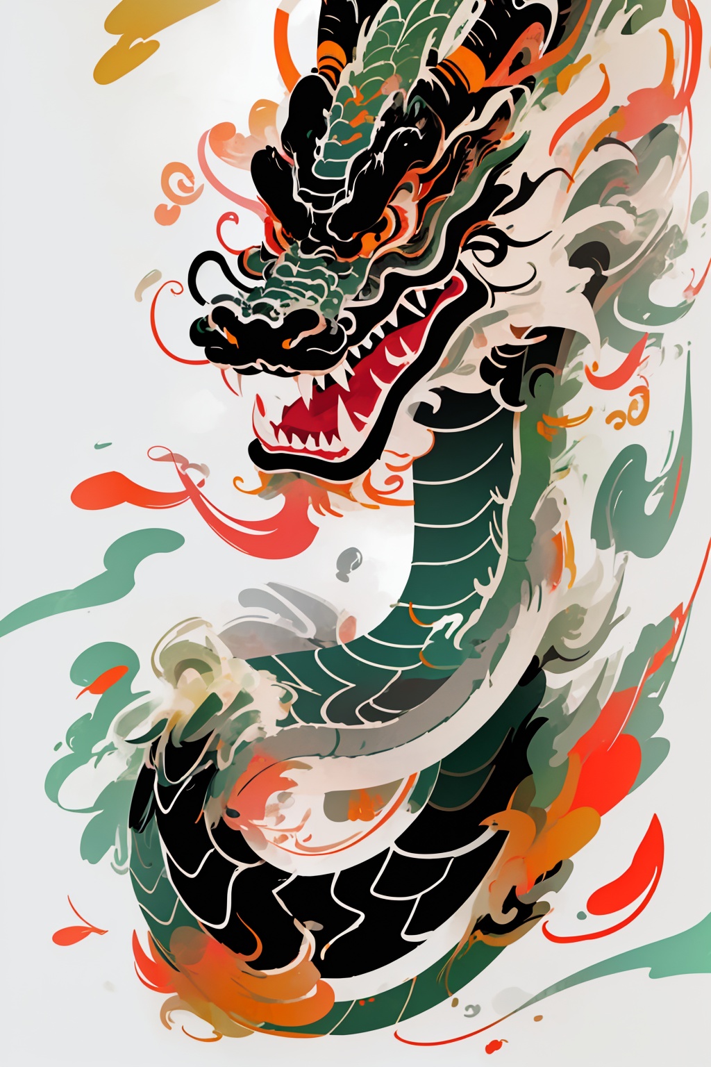 hcml,solo,open mouth,teeth,no humans,whiskers,eastern dragon,full body,  <lora:幻彩墨龙-000008:0.8>
