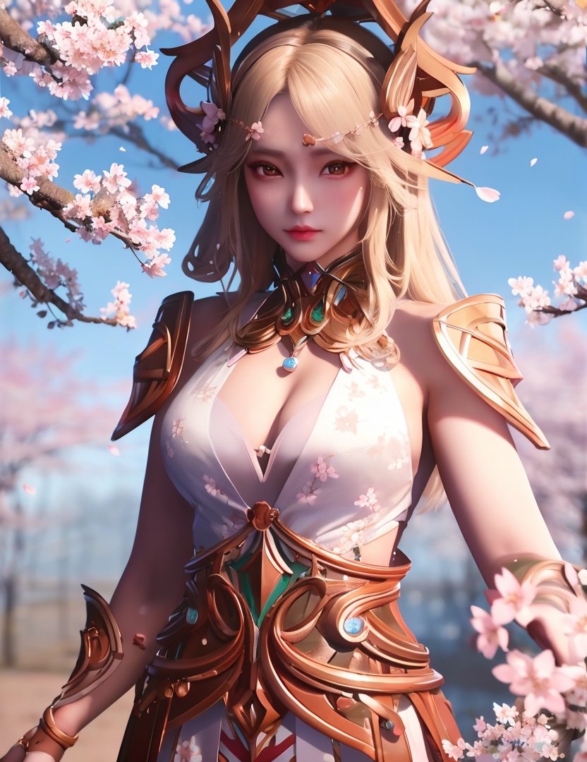 <lora:523-DA-神印王座-光明女神:0.8>(,1girl, ,best quality, ),looking at viewer,  ,ultra detailed 8k cg,ultra detailed background,ultra realistic 8k cg, ,masterpiece, (( , )),, ,science fiction,mole, ultra realistic 8k cg, ,    ,(,cherry blossoms, autumn leaves,perfect cherry blossom,   ), (cleavage),