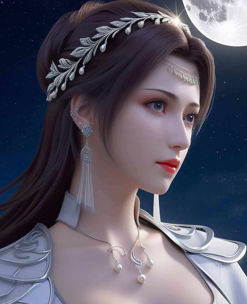 <lora:576-DA-XL-斗破苍穹-云韵-白服:0.8>(,1girl, ,best quality, ),looking at viewer,masterpiece(,1girl,night, starry sky, milky way,outdoors, full moon,  night sky, darkness,  world of darkness, , ) ,ultra realistic 8k cg,   clean, masterpiece,     (( , )),, , , prestige, luxury, jewelry, diamond, gold, pearl, gem, sapphire, ruby, emerald, intricate detail, delicate pattern, charming, alluring, seductive, erotic, enchanting, hair ornament, necklace, earrings, bracelet, armlet,halo((, )), (),