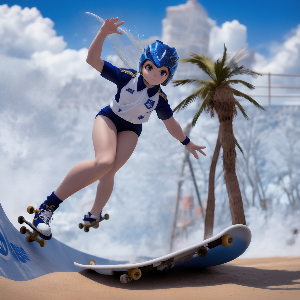 Olympic skateboarding,  mid-air trick,  low angle shot on Tensor.Art