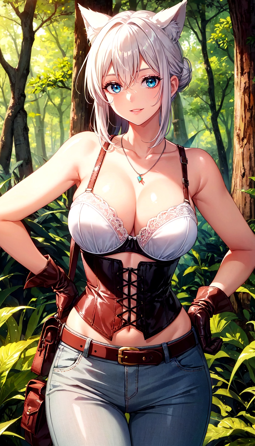 smile,  (green eyes),  large breasts on Tensor.Art