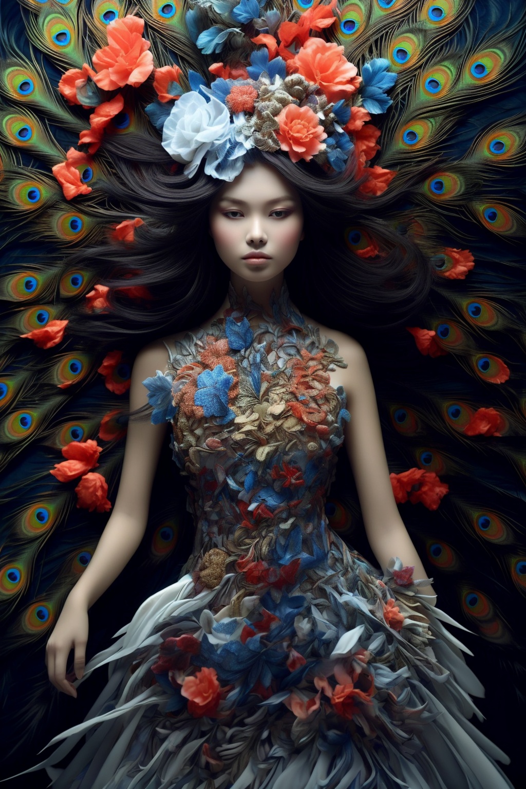 A girl, peacock