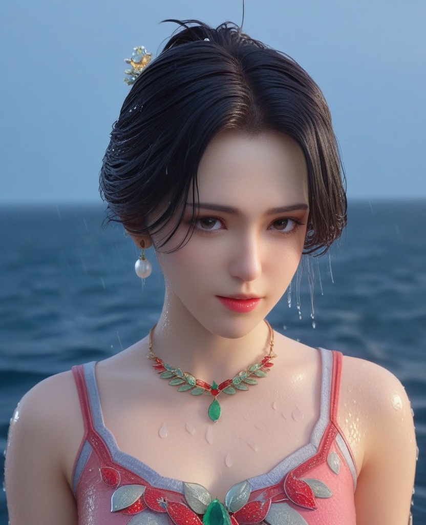 <lora:703-DA-XL-少年歌行-墨花雪:0.8>(,1girl, ,best quality, ),looking at viewer, ,ultra detailed 8k cg, ultra detailed background, ultra realistic 8k cg,  ,masterpiece((((1girl, solo,  , ,solo focus, wet,sweat, ocean,rain, water drop, )))) (, , sweatdrop, flying sweatdrops, sweating profusely,colorful drop \(module\), )   clean, masterpiece,     cinematic lighting, cinematic bloom,   , unreal, science fiction, luxury, jewelry, diamond, gold, pearl, gem, sapphire, ruby, emerald, intricate detail, delicate pattern, charming, alluring, seductive, erotic, enchanting, hair ornament, necklace, earrings, bracelet, armlet,halo,
