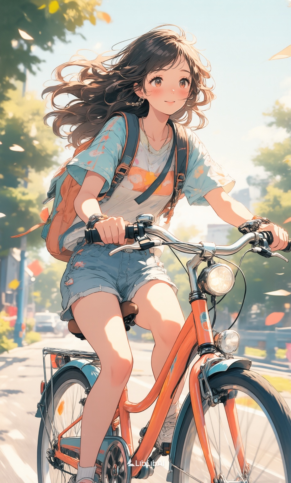 治愈系动画,令人惊叹的18岁甜美却又酷酷的骑自行车的女孩,随风飘扬的略带波浪的长发,阳光亲吻的皮肤,带有时尚骑自行车元素的夏季休闲装,电影般的灯光,超细节的材料,生动的夏季色彩,逼真的皮肤纹理,柔和的景深,8k超高清,, Negative prompt: ng_deepnegative_v1_75t,(badhandv4:1.2),EasyNegative,(worst quality:2),多手指,多手臂,多脚,,nsfw, Steps: 28, Sampler: Euler, CFG scale: 3.5, Seed: 1037300174, Size: 928x1536, Model hash: 98763a1277, Model: Qwen-Image_1.0.safetensors, Denoising strength: 0, RNG: CPU, Lora 1: 治愈系动画, Lora Hash 1: f84af1927a, Lora Weight 1: 0.9, vae_name: automatic