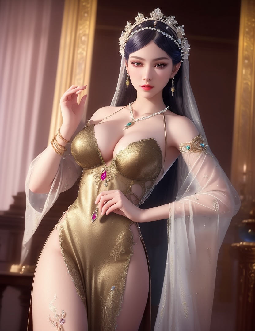 ultra realistic 8k cg, picture-perfect face, flawless, clean, masterpiece, professional artwork, famous artwork, cinematic lighting, cinematic bloom, perfect face, beautiful face, fantasy, dreamlike, unreal, science fiction,  beautiful clothes, lace, lace trim, lace-trimmed legwear,  (rich:1.4), prestige, luxury, jewelry, diamond, gold, pearl, gem, sapphire, ruby, emerald, intricate detail, delicate pattern, charming, alluring, seductive, erotic, enchanting, hair ornament, necklace, earrings, bracelet, armlet,halo((,1girl, pov,))(((,  1girl,  solo,looking at viewer, ))),(((1girl, solo, dress, jewelry,large breasts, )))<lora:DA_WhiteSnakeGreenSnake:0.7>