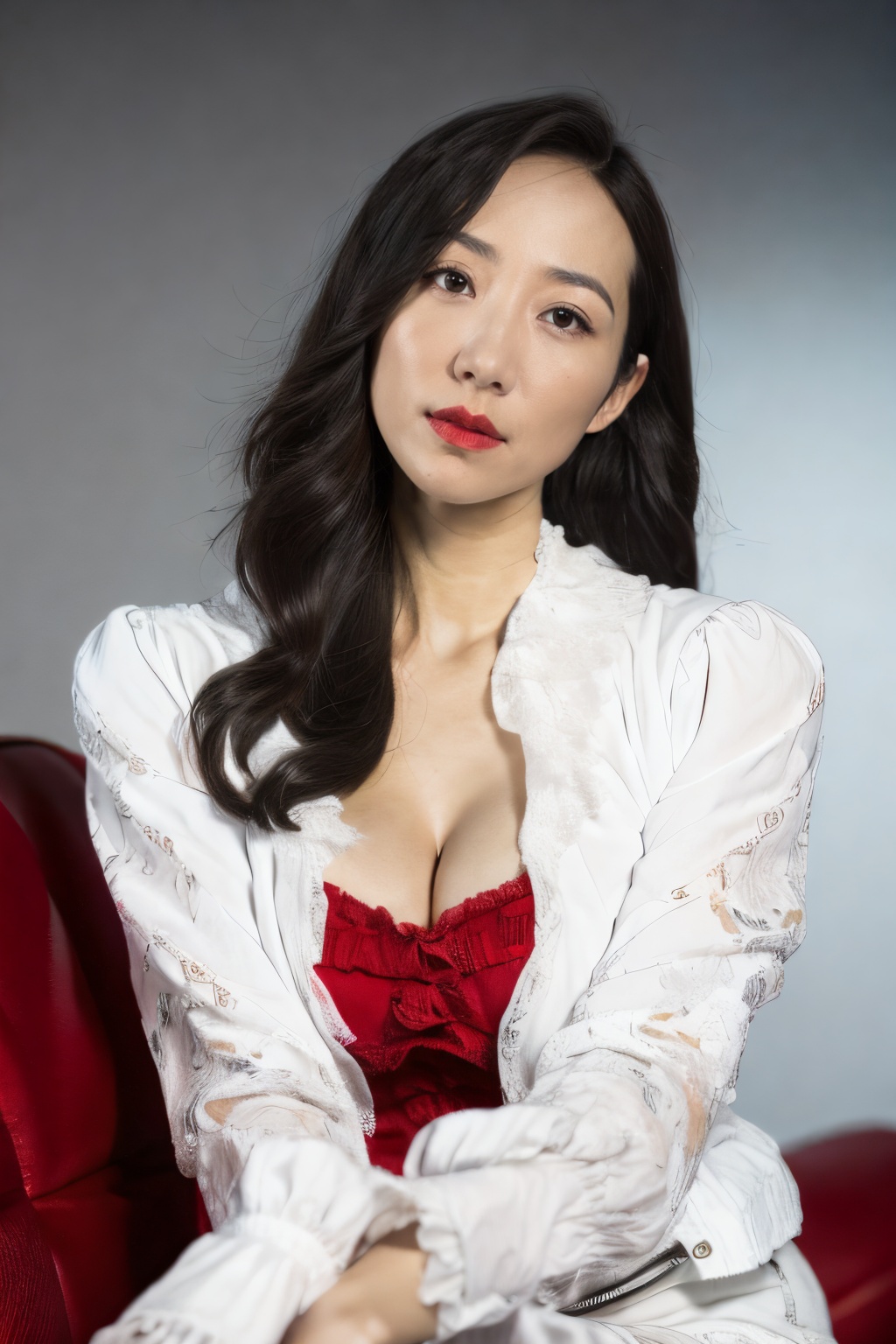 (masterpiece),(best quality),masterpiece,best quality,official art,extremely detailed CG unity 8k wallpaper,1girl,solo,cleavage,brown hair,looking at viewer,sitting,long hair,car,brown eyes,parted lips,lipstick,red lips,lips,korean text,dress,motor vehicle,makeup,smile,photo background,mature female,long sleeves,,<lora:hanxue:1>