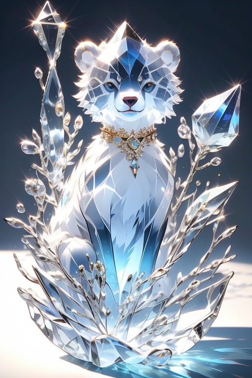 elegant and minimalist,<lora:kong_细节2222:0.5>,glass texture,white transparent,<lora:kong_玻璃水晶质感-000010:0.7>,transparent crystal,bear,