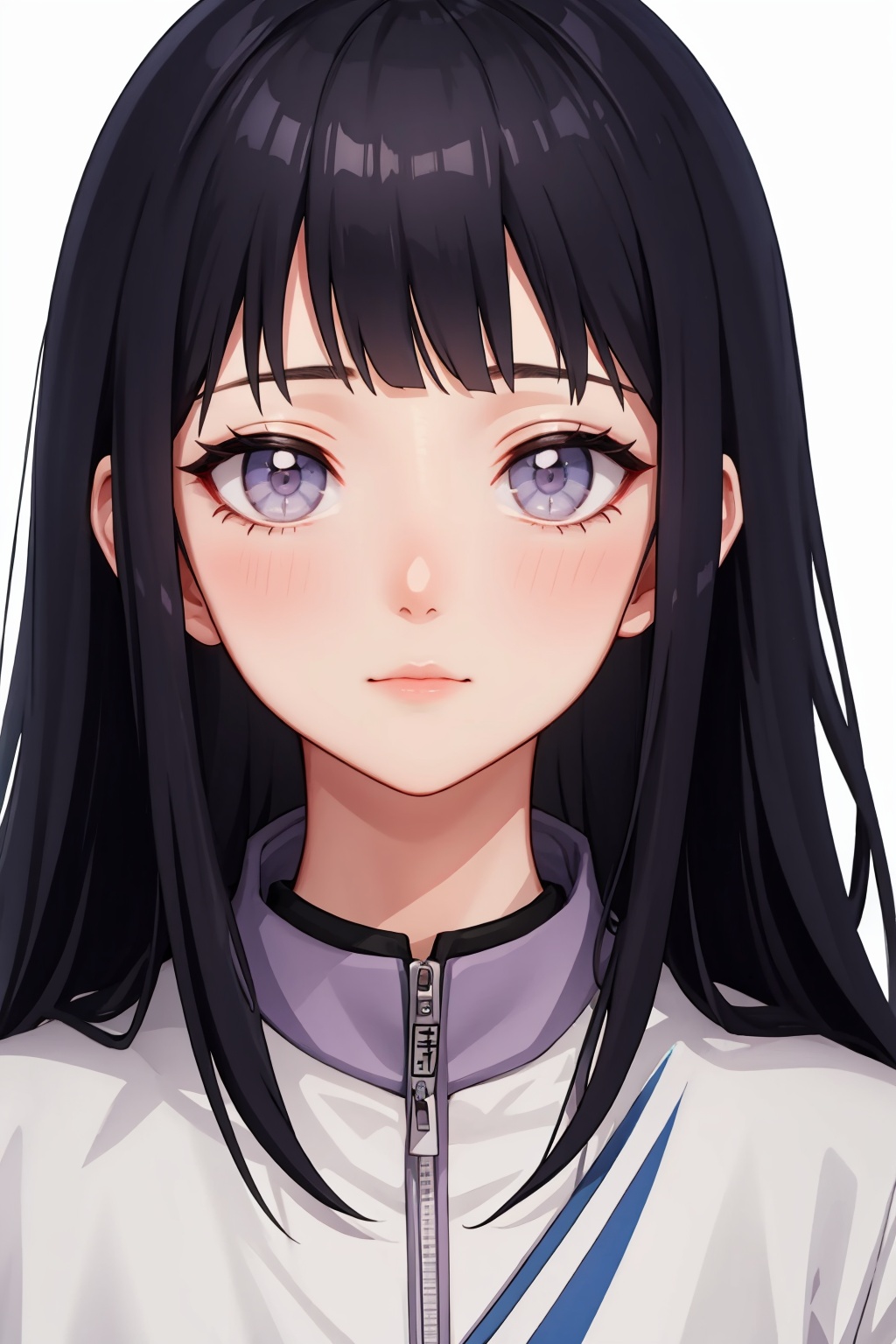 masterpiece,best quality, highly detailed, portrait,close-up,upper body,hyuuga hinata,1girl,solo<lora:hyuuga_hinata:1>,simple background,white background,