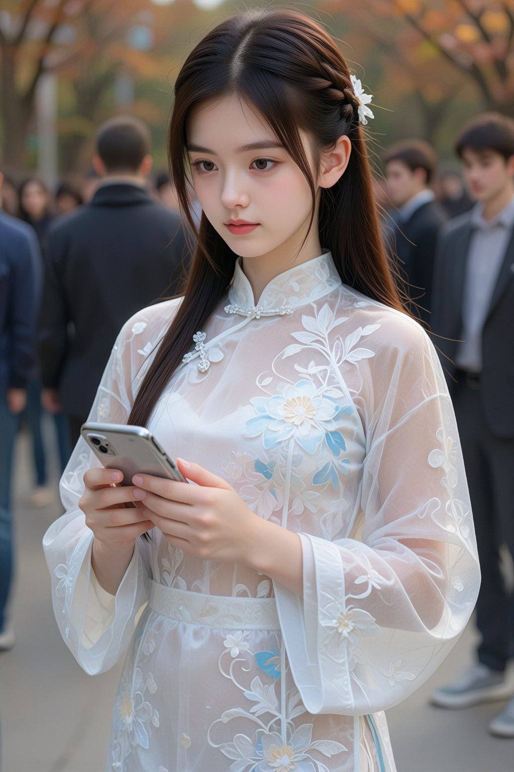 long hair,  phone,  braid on Tensor.Art