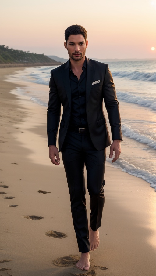 (Tom Ellis+Tom Welling) Lucifer with glowing red eyes,  light beard,  wearing shiny satin elegant black suit on Tensor.Art