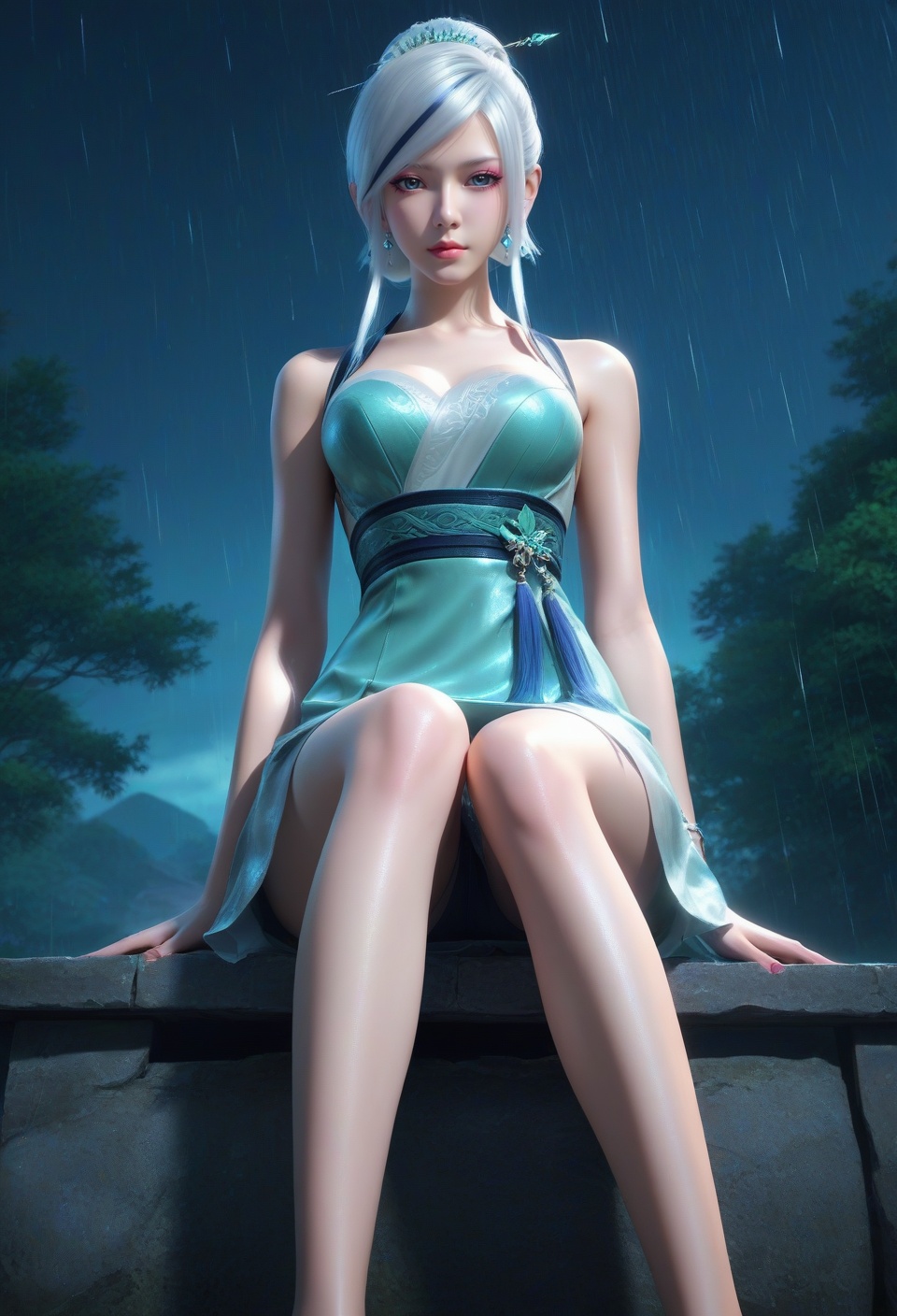 score_9,score_8_up,score_7_up,break.,china dlrb,China girl,mole,1girl,solo,looking at viewer,(sedimentary layer contrast:1.4@z0.7-1.0),white hair,skirt,bare legs,pov,(nm style),1girl,solo,looking at viewer,magic forest,facial,ambient lighting,(girl at x0,y1:1.4),fairy,(rain （环境氛围） beyond z0.7:1.6),(neon lights details:1.3@z0.7-1.0),neon lights,vampire,china,outfit,miniskirt,<lora:10_晓梦大师:0.8>,