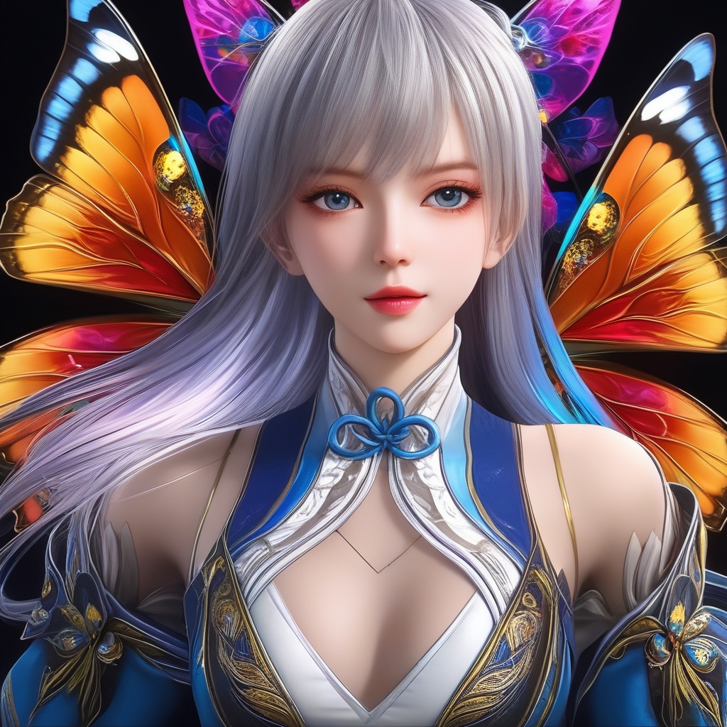 <lora:849-DA-XL-斗罗大陆-唐雅:0.8>, (,1girl, ,best quality, ),,,anime,(masterpiece, top quality, best quality, official art, beautiful and aesthetic:1.2), (1girl)	, , (cleavage),, extreme detailed,(fractal art:1.3),colorful, flowers ,highest detailed,()    (cleavage),butterfly,  (),