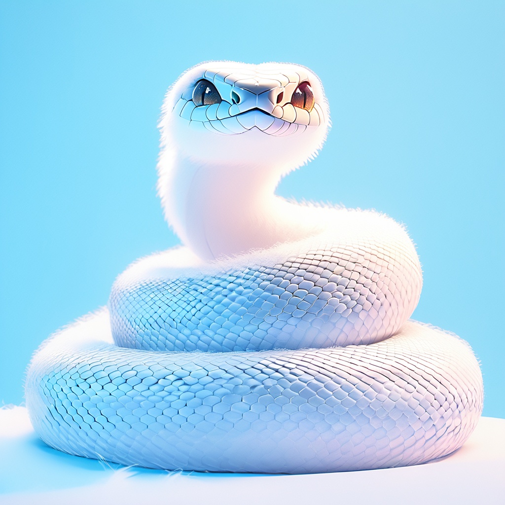 sishe,snake,cute,cc-color-correction,mf-movie-filter,warm colors,whimsy and dramatic lighting,white fur,soft lighting,fluffy,scales,white snake,snake focus,blue theme,blue background,slit pupils,<lora:shengxiao_xl:0.8>,