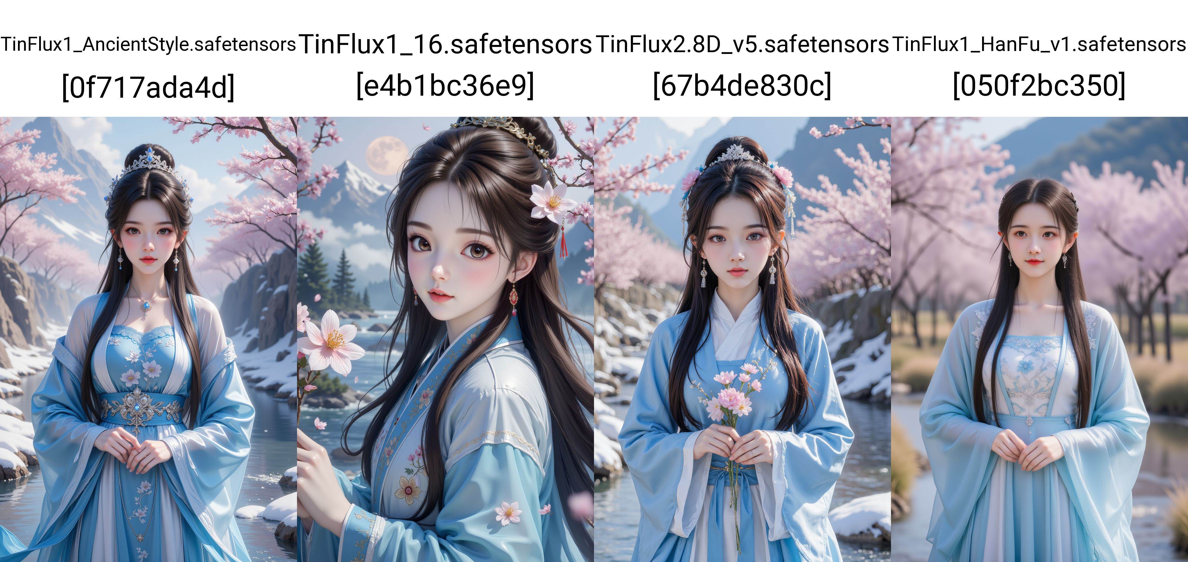 a teenage girl with long hair and brown eyes,wearing a blue winter chinese clothes,flowers,mountain stream,