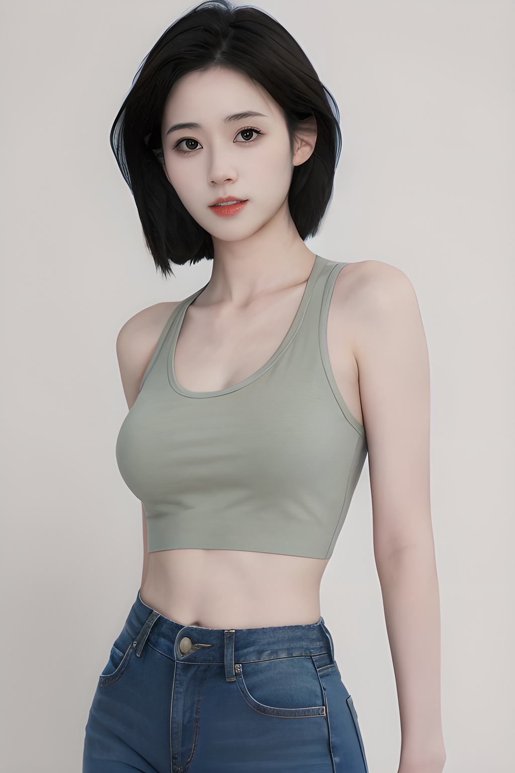 <lora:0827_06:0.7>simple background, (Best quality, masterpiece, ultra high res:1.2),photorealistic,raw photo,unity 8k wallpaper,cowboy shot,traffic light,1girl,cutoff jeans,denim vest,navel,hand in pockets, short hair,, 1girl,realistic,masterpiece, best quality, photorealistic, HDR,detail
