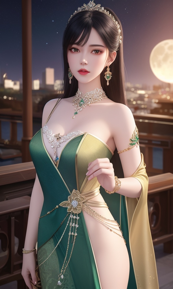 (,1girl, ,best quality, ),looking at viewer, <lora:418-DA-百炼成神-莫雨馨:0.8> ,, ,masterpiece(,1girl,night, starry sky, milky way,outdoors, full moon,  night sky, darkness,  world of darkness, , ) ,ultra realistic 8k cg,   clean, masterpiece,     (( , )),, , , prestige, luxury, jewelry, diamond, gold, pearl, gem, sapphire, ruby, emerald, intricate detail, delicate pattern, charming, alluring, seductive, erotic, enchanting, hair ornament, necklace, earrings, bracelet, armlet,halo((, )), (), 1girl, , , depth_of_field, solo, , ,