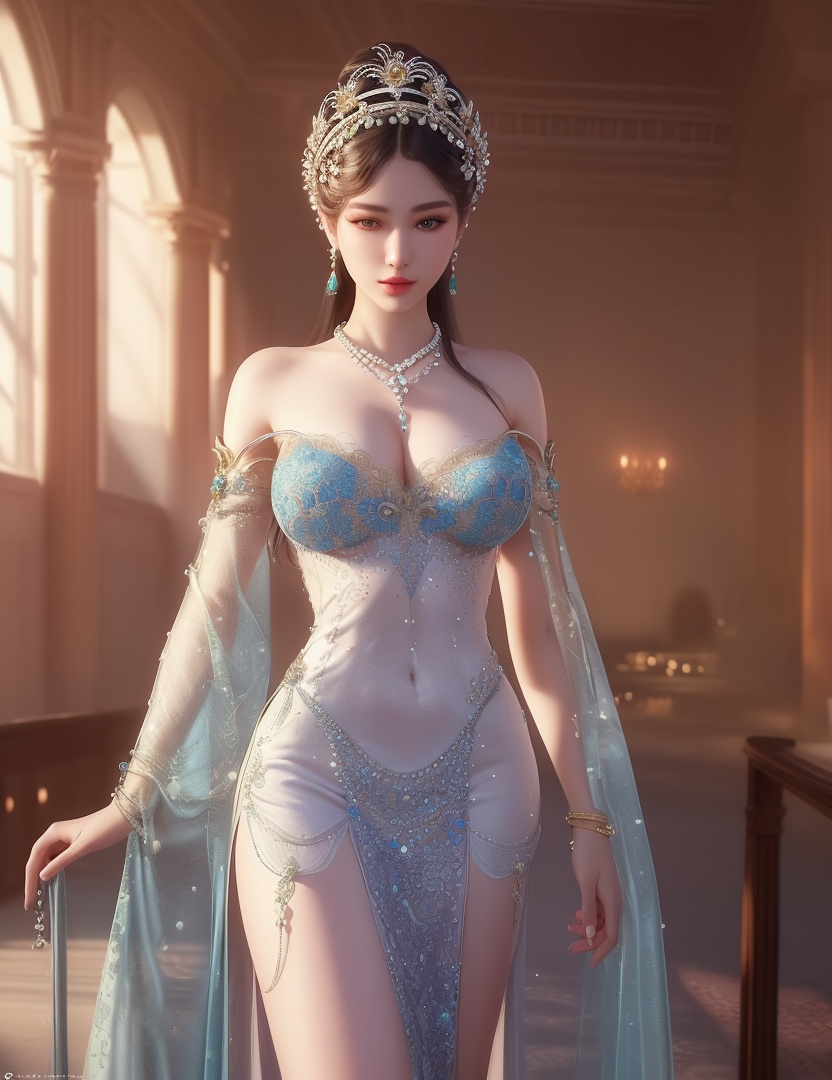 ultra realistic 8k cg, picture-perfect face, flawless, clean, masterpiece, professional artwork, famous artwork, cinematic lighting, cinematic bloom, perfect face, beautiful face, fantasy, dreamlike, unreal, science fiction,  beautiful clothes, lace, lace trim, lace-trimmed legwear,  (rich:1.4), prestige, luxury, jewelry, diamond, gold, pearl, gem, sapphire, ruby, emerald, intricate detail, delicate pattern, charming, alluring, seductive, erotic, enchanting, hair ornament, necklace, earrings, bracelet, armlet,halo((,1girl, pov,))(((,  1girl,  solo,looking at viewer, ))),(((1girl, solo, dress, jewelry,large breasts, )))<lora:DA_WhiteSnakeGreenSnake:0.7>