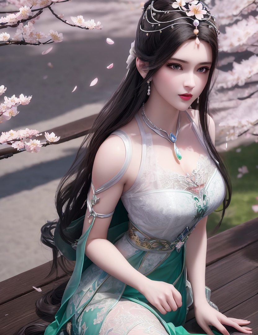 ultra realistic 8k cg, picture-perfect face, flawless, clean, masterpiece, professional artwork, famous artwork, cinematic lighting, cinematic bloom, perfect face, beautiful face, fantasy, dreamlike, unreal, science fiction,   lace, lace trim, lace-trimmed legwear,  (rich:1.4), prestige, luxury, jewelry, diamond, gold, pearl, gem, sapphire, ruby, emerald, intricate detail, delicate pattern, charming, alluring, seductive, erotic, enchanting, hair ornament, necklace, earrings, bracelet, armlet,halo((,1girl, pov,))  , ((((1girl, solo, ,cherry blossoms,outdoors, ))))<lora:DA_LinQingZhu:0.7>