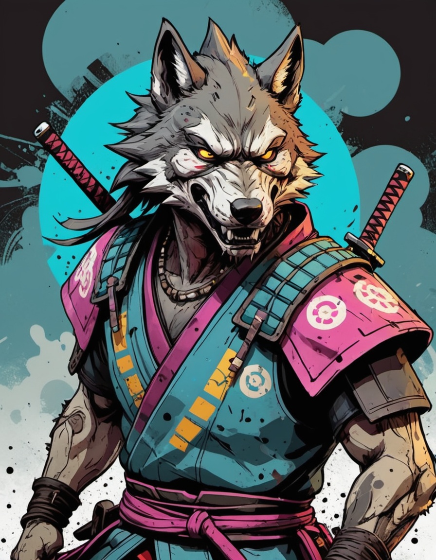 a wrathful samurai wolf is storming the battlefield,  anthropomorphic,  beautiful on Tensor.Art