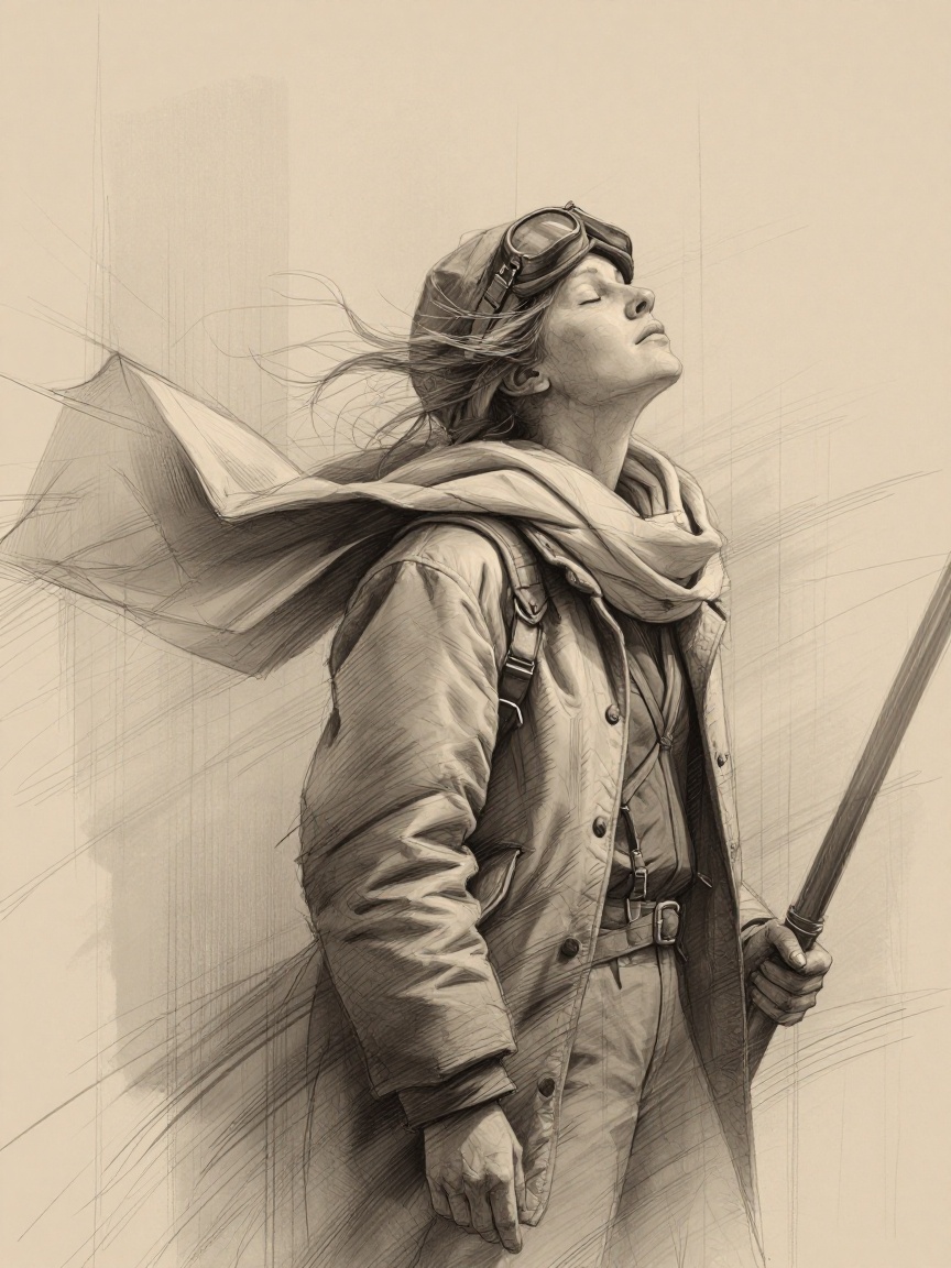 Tuarichit art style. In a hauntingly evocative cinematic frame rendered in sepia-toned pencil strokes that mimic aged parc...