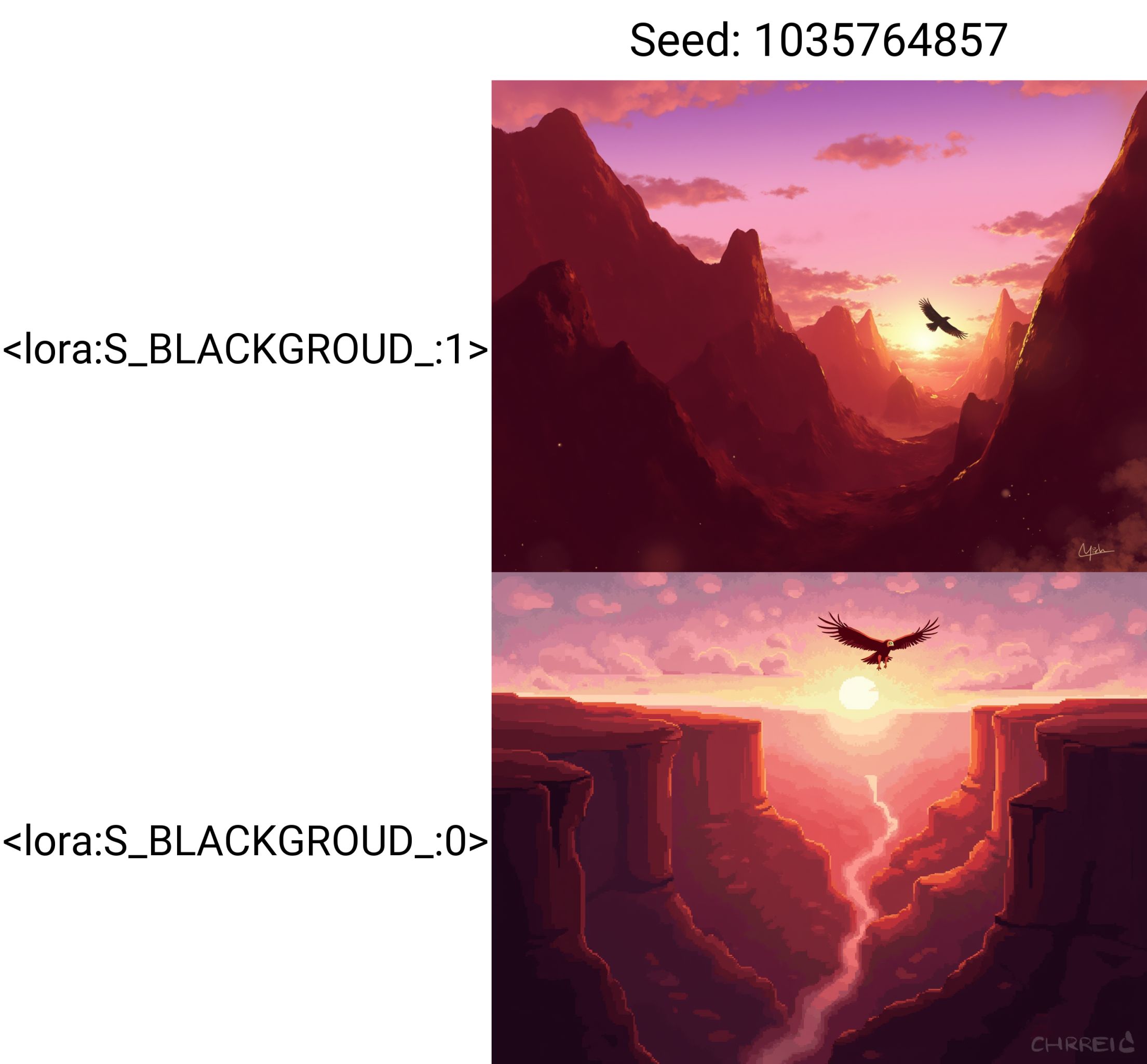 A digital illustration depicts a breathtaking view of a canyon at sunrise. The canyon walls are a rich, earthy red, and the shadows cast by the rising sun create a dramatic play of light and dark. A lone eagle soars overhead, its wings spread wide against the backdrop of the awakening landscape. The sky is a brilliant mix of pinks, oranges, and golds, with the promise of a new day. The illustration captures the grandeur and awe-inspiring beauty of the natural world. <lora:S_BLACKGROUD_:1>