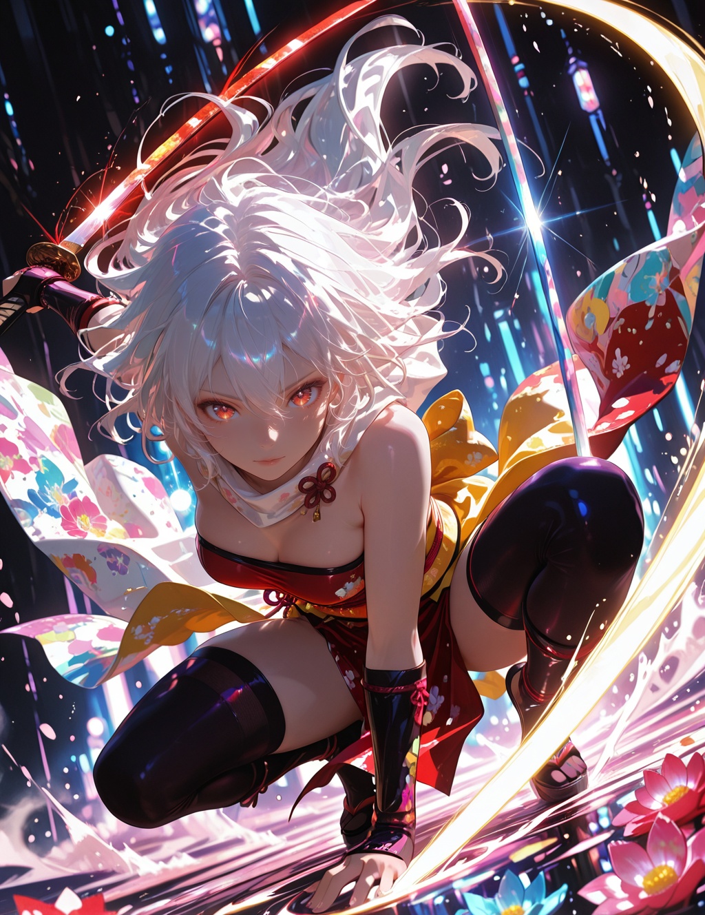 (extremely sexy Japanese kunoichi),  (dynamic scene,  slashing pose) on Tensor.Art
