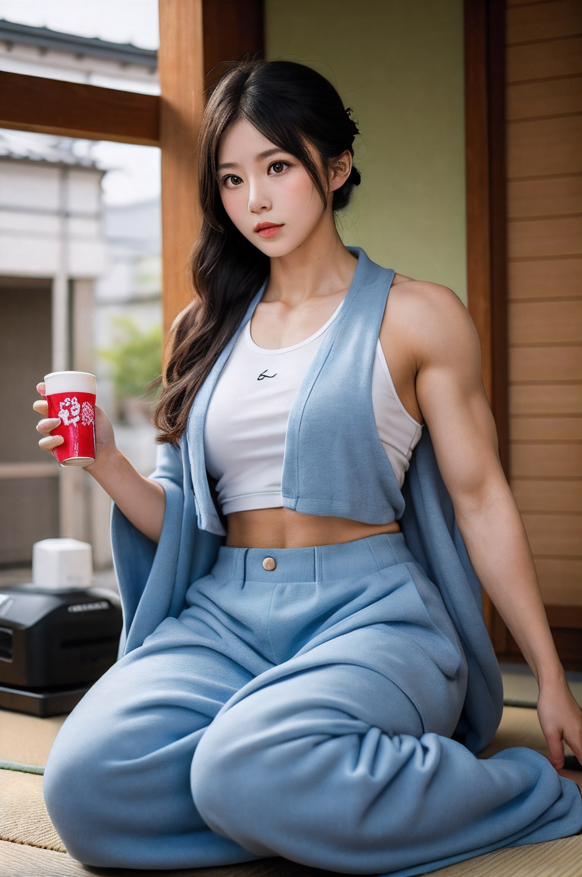 A girl,Japanese clothes,bodybuilding,