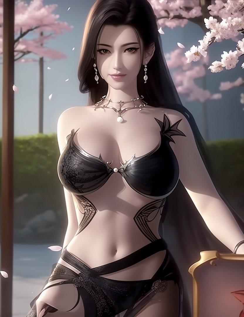 ultra realistic 8k cg, , flawless, clean, masterpiece, professional artwork, famous artwork, cinematic lighting, cinematic bloom, perfect face, beautiful face, fantasy, dreamlike, unreal, science fiction,  beautiful clothes, lace, lace trim, lace-trimmed legwear, , prestige, luxury, jewelry, diamond, gold, pearl, gem, sapphire, ruby, emerald, intricate detail, delicate pattern, charming, alluring, seductive, erotic, enchanting, hair ornament, necklace, earrings, bracelet, armlet,halo((,1girl, pov,))(((,cherry blossoms, 1girl, solo, petals,looking at viewer, large breasts, hair flower, flower, outdoors, )))  <lora:DA_CaoNvYaoNightwear:0.8>