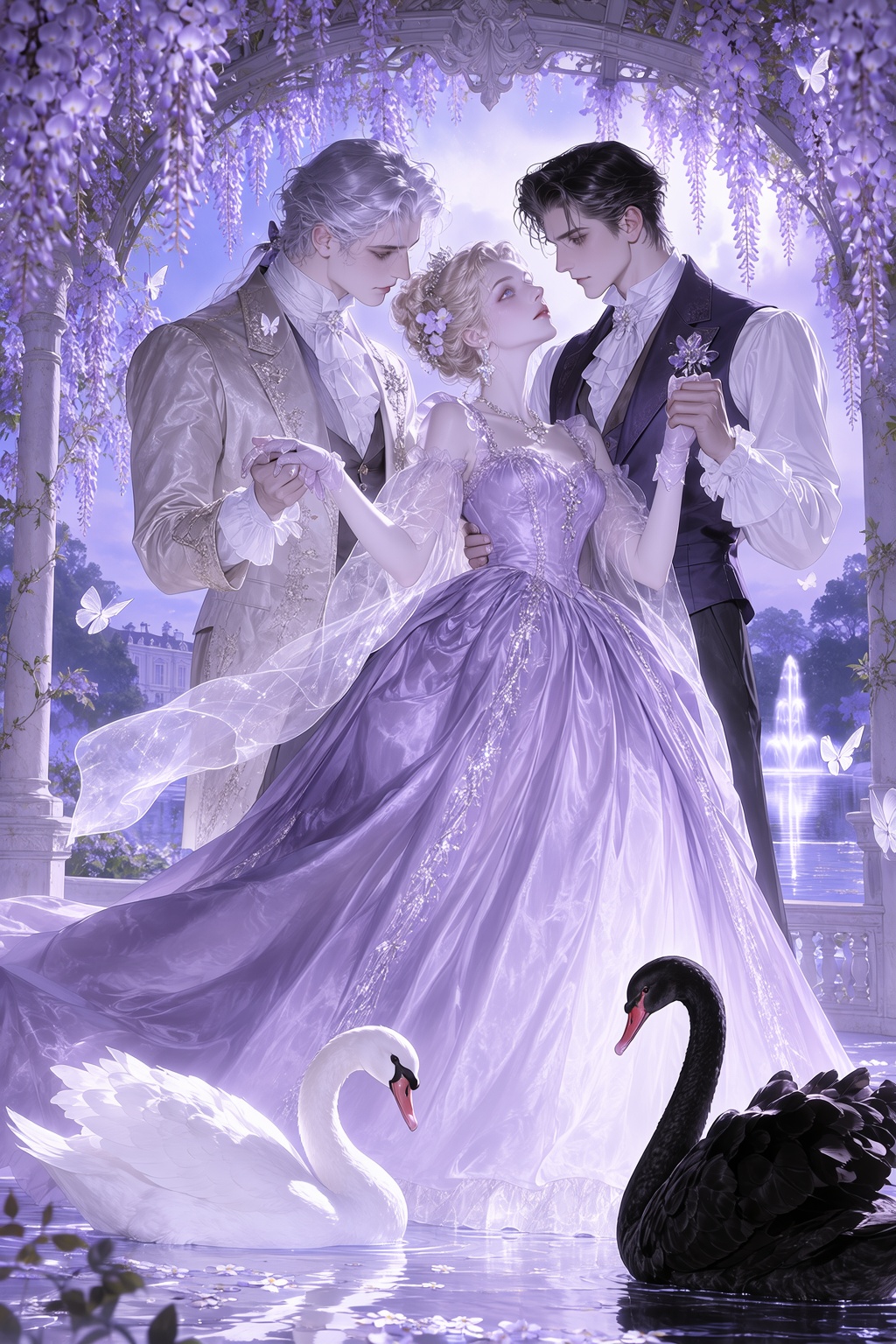 Cyaniji. Bathed in an ethereal,  moonlit lavender palette of wisteria purple,  soft lilac on Tensor.Art