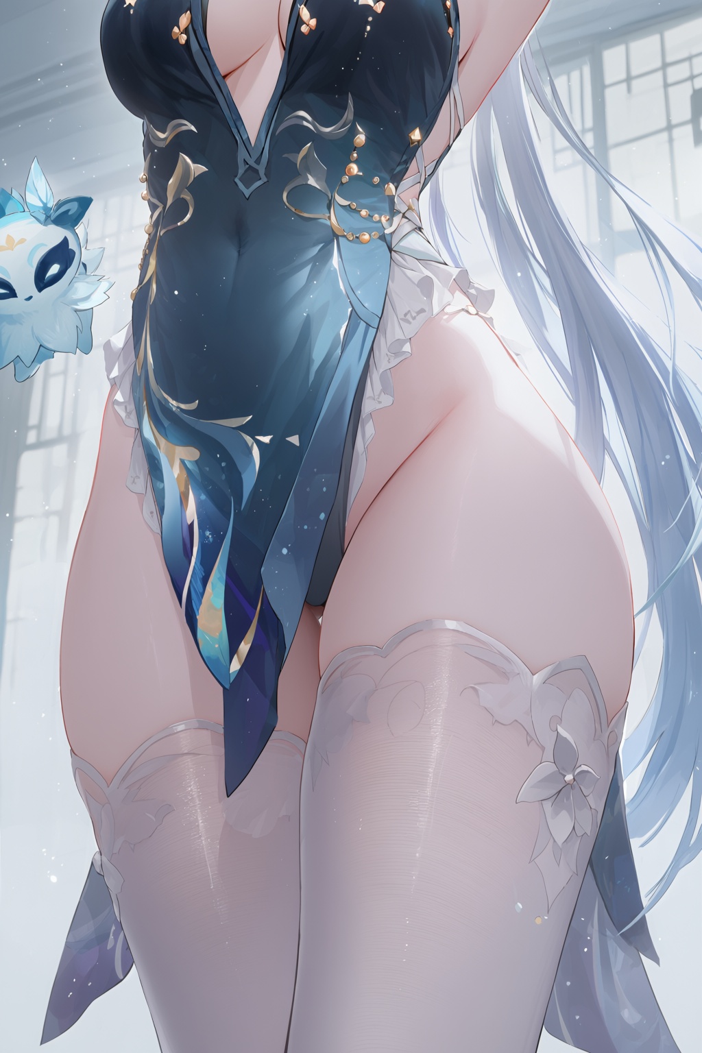 @cool color style,  Refined anime fantasy character illustration style,  translucent thin stockings material on Tensor.Art