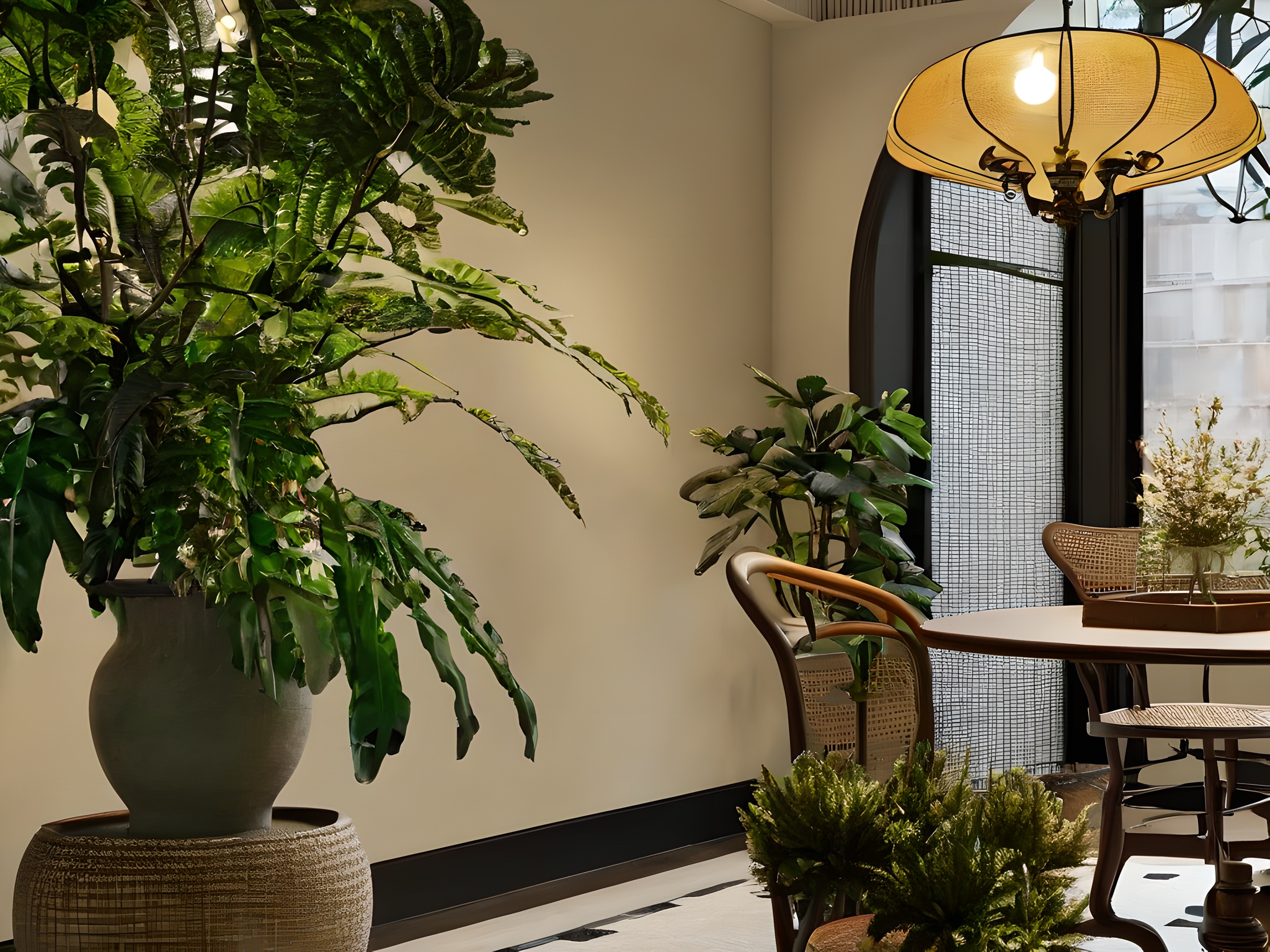 nanyang,fugu,no humans,chair,indoors,table,lamp,window,plant,8K,masterpiece,reality,<lora:nanyang XL1.0-000004:1>,
