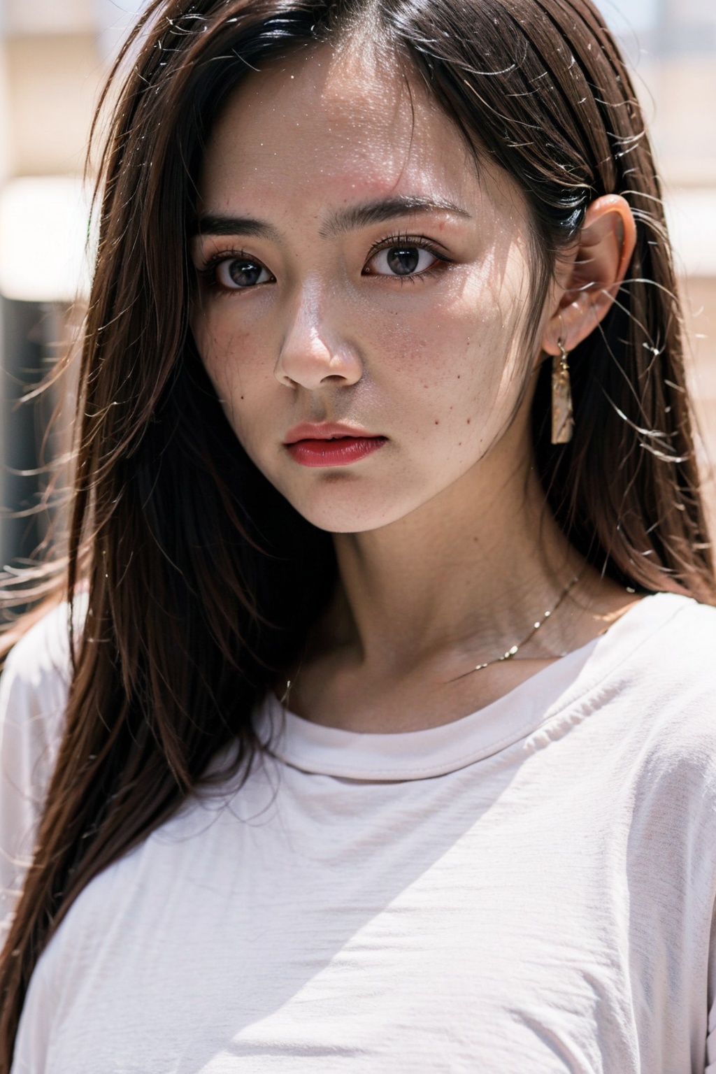 (masterpiece, top quality, best quality,aesthetics:1.2),ultra-detailed,1 girl,long hair,close up,(white tshirt:1.4),<lora:Again_Girl_A8:0.8>,<lora:freckle_slider_v1:1>,<lora:SkinTexture_B:0.6>,<lora:FilmVelvia3:0.5>,<lora:skin_slider_v10:1>,<lora:AgainMix_FrecklesSliders:1.25>,