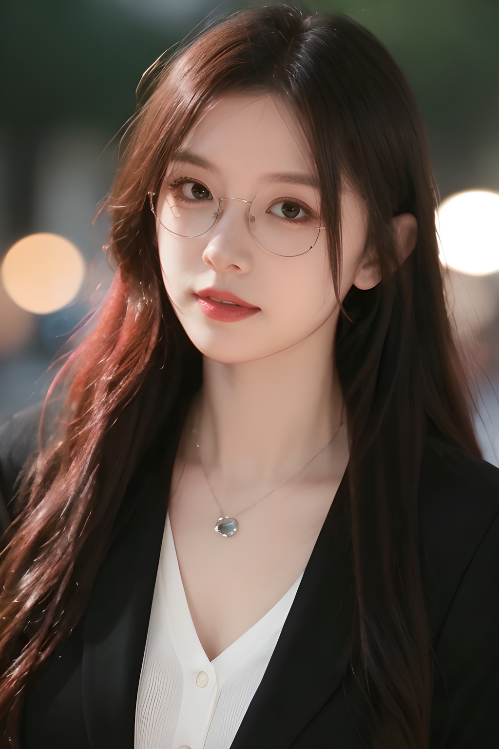 <lora:0826_09:0.7>best quality,masterpiece,highres,cg,1girl,Photograph,high resolution,8k, blue long hair,dark,Gothic,Dingdall effect,film grain,canon (company),bokeh,glasses,red hair,necklace, 1girl,realistic,masterpiece, best quality, photorealistic, HDR,detail
