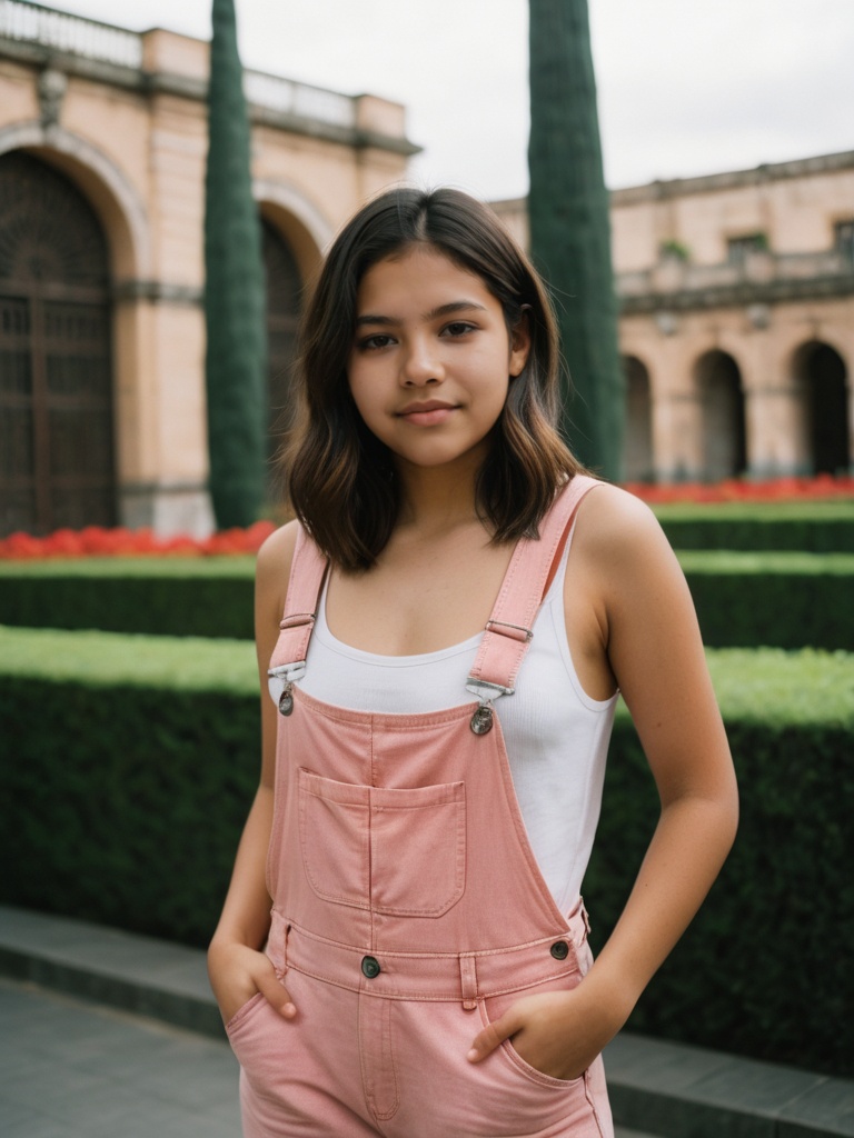 best quality,  casual a young girl 18yo skin skin-color color stand in mexico,  mexico city on Tensor.Art