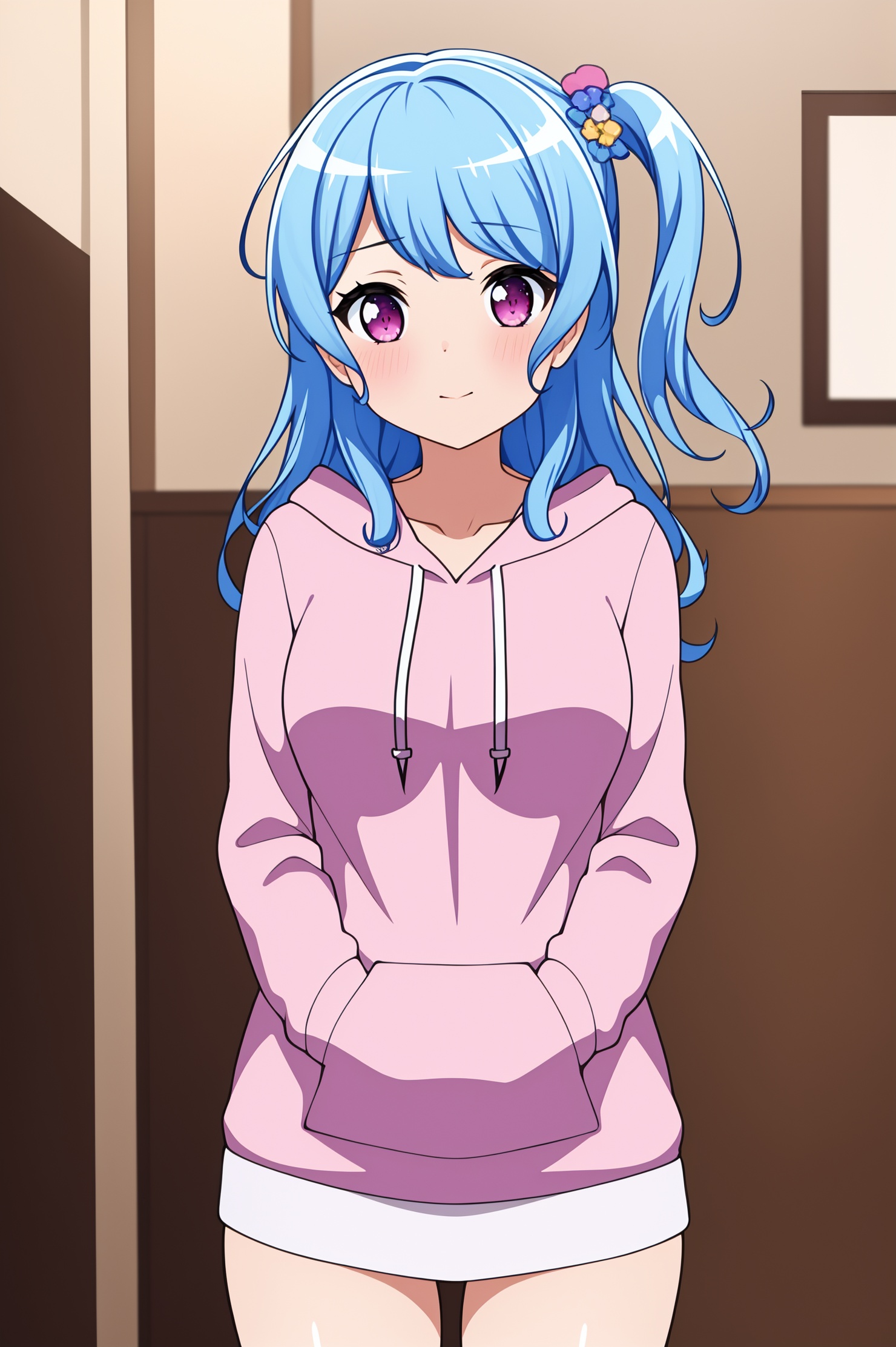masterpiece,best quality,<lora:HUAYIN11:0.35>,hair one side up,medium breasts,hoodie