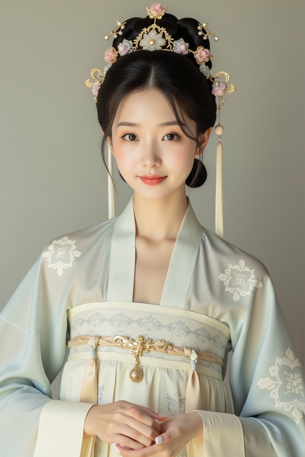 Classical beauty,  Asian girl,  a woman wearing Tang Dynasty Confucian clothes with large sleeves on Tensor.Art