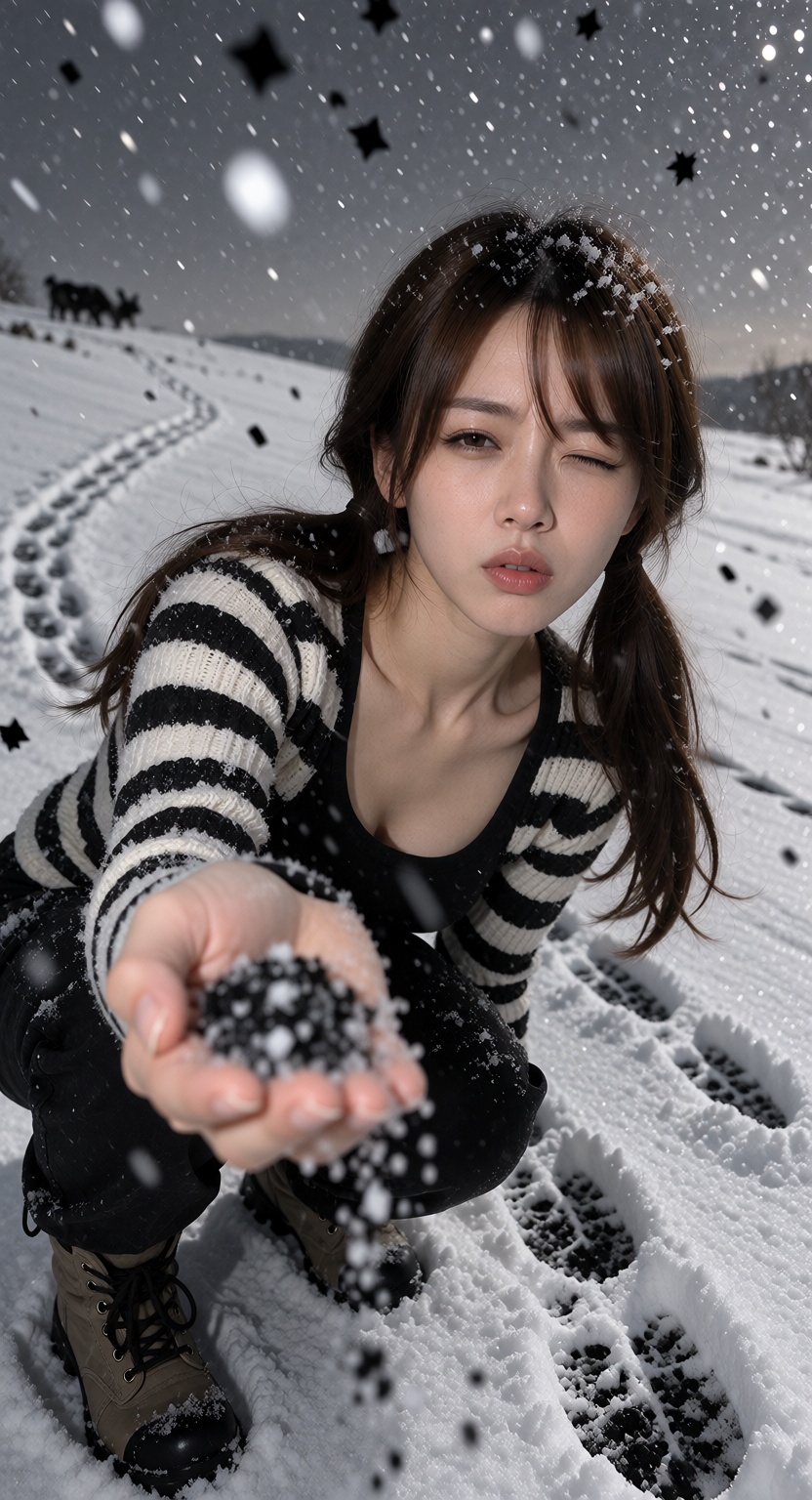 MeiX,  A photorealistic cinematic photograph of a 22-year-old young woman,  alone in the frame. **Core Concept:** She is i...