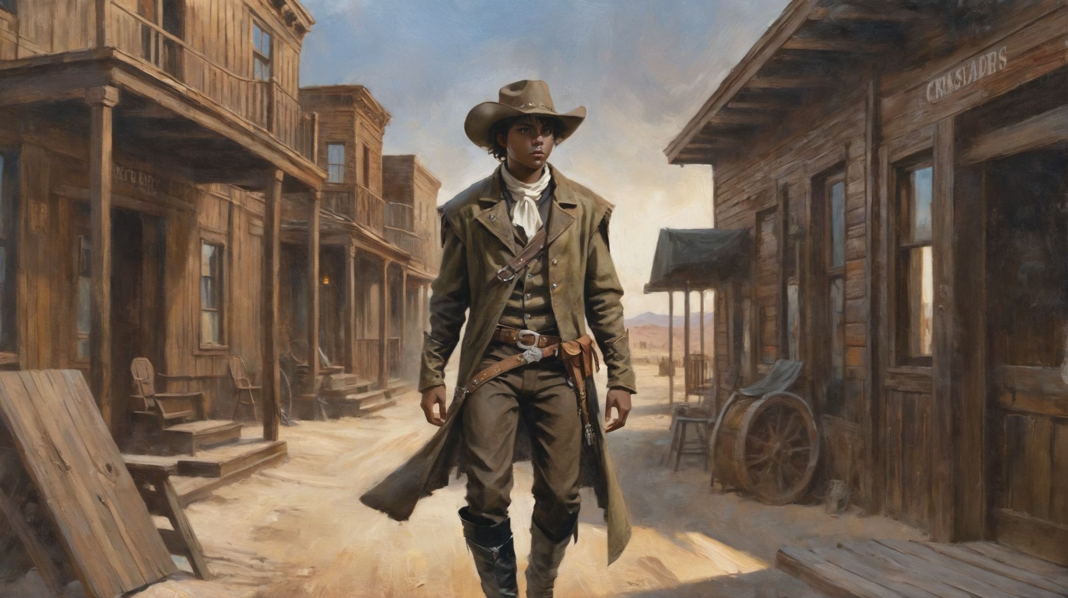 digital art,  warmly lit interior,  in a Quiet Wild west ghost town on Tensor.Art