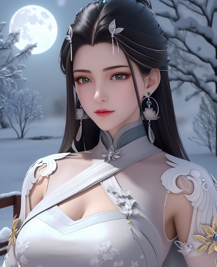 <lora:599-DA-绝世战魂-萧轻雪:0.6>(,1girl, ,best quality, ),looking at viewer,  ultra realistic 8k cg, picture-perfect face,   clean, masterpiece,     cinematic lighting, cinematic bloom, fantasy,  , unreal, science fiction, ((,1girl, pov,))(((,tree, 1girl, full moon,snowing,snow ,solo,     solo focus,  long_hair, looking_at_viewer,  )))  (rich:1.4,)     prestige, luxury, jewelry, diamond, gold, pearl, gem, sapphire, ruby, emerald, intricate detail, delicate pattern, charming, alluring, seductive, erotic, enchanting, hair ornament, necklace, earrings, bracelet, ,