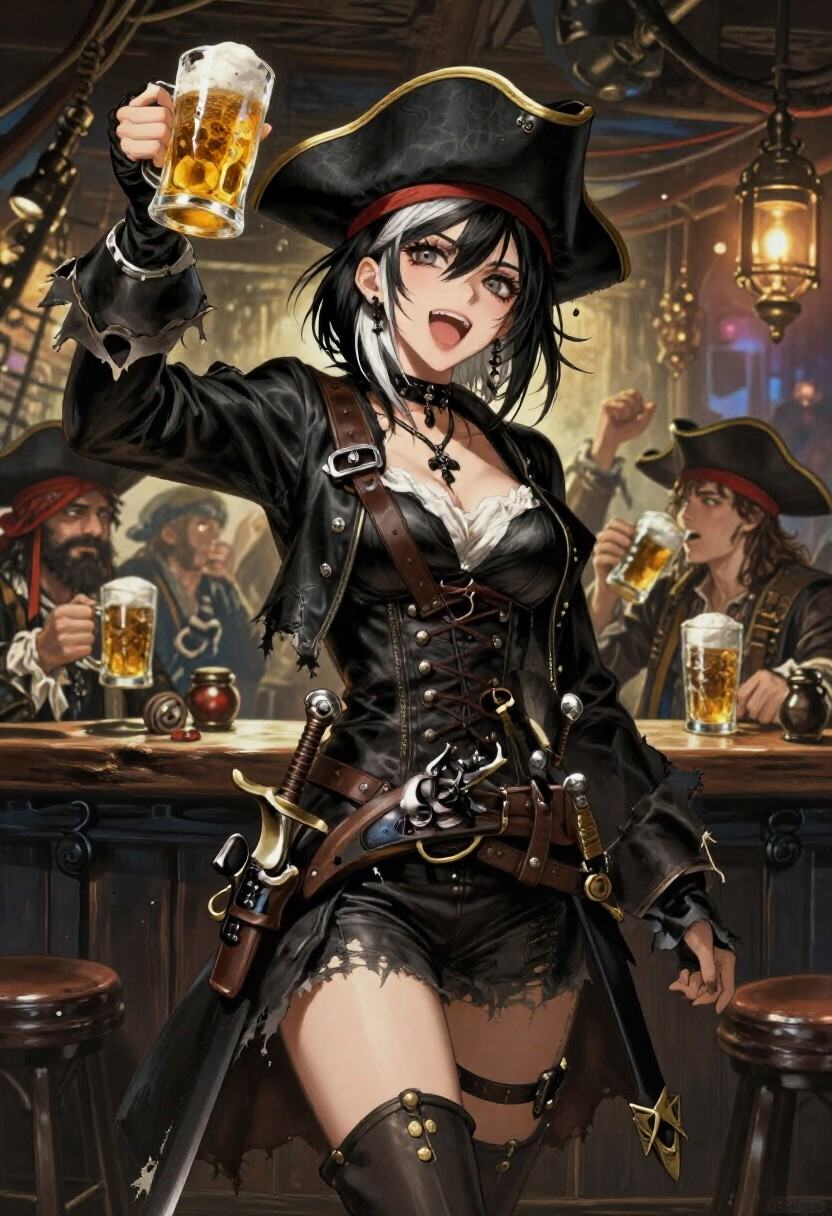 30 year old skinny,  Romanian,  emo woman. Black bob hair with white highlights. Wearing a sexy on Tensor.Art
